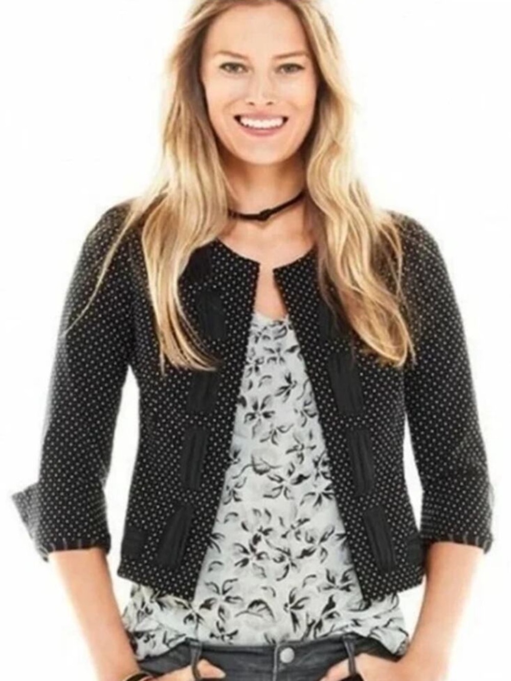 CAbi Seaside Polka Dot Ribbon Blazer Jacket 12 Preppy Business Wedding Office